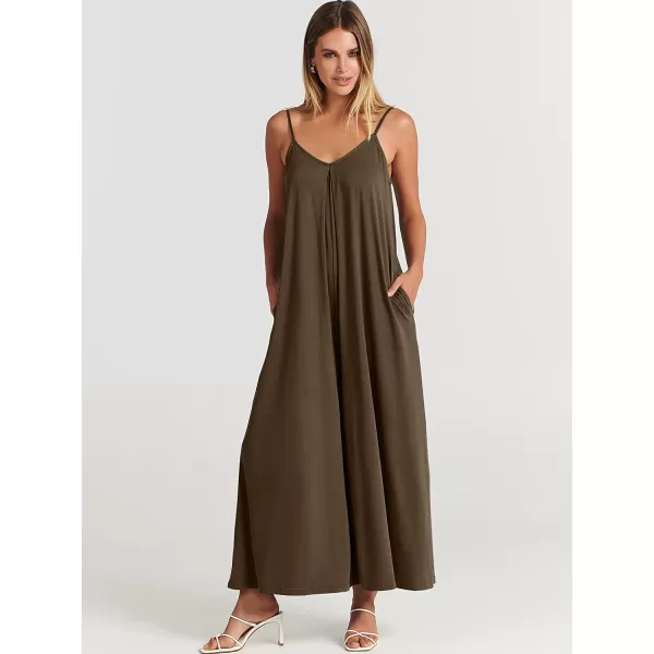 imageANRABESS Womens Summer Casual Spaghetti Strap V Neck Oversized Wide Leg Jumpsuit Pockets Beach Travel OutfitsCoffee