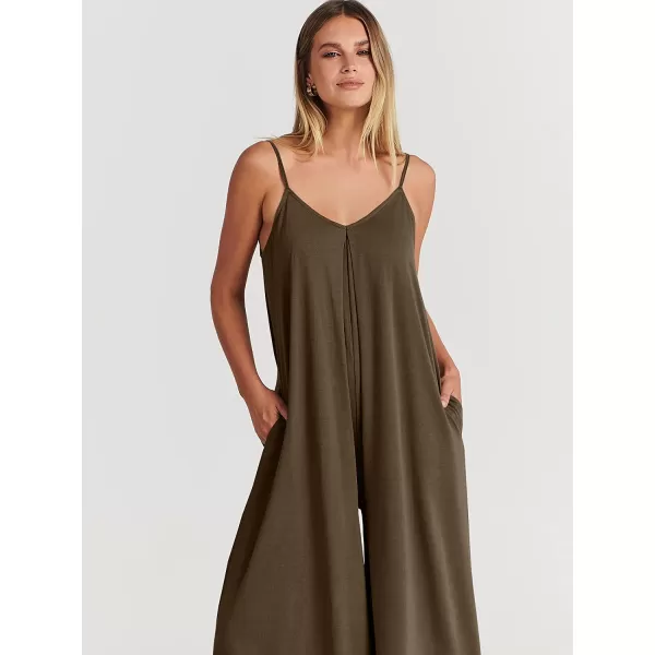 imageANRABESS Womens Summer Casual Spaghetti Strap V Neck Oversized Wide Leg Jumpsuit Pockets Beach Travel OutfitsCoffee
