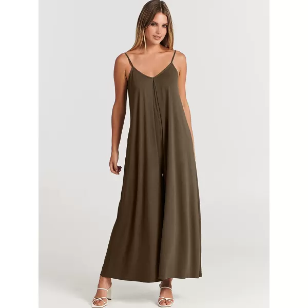 imageANRABESS Womens Summer Casual Spaghetti Strap V Neck Oversized Wide Leg Jumpsuit Pockets Beach Travel OutfitsCoffee
