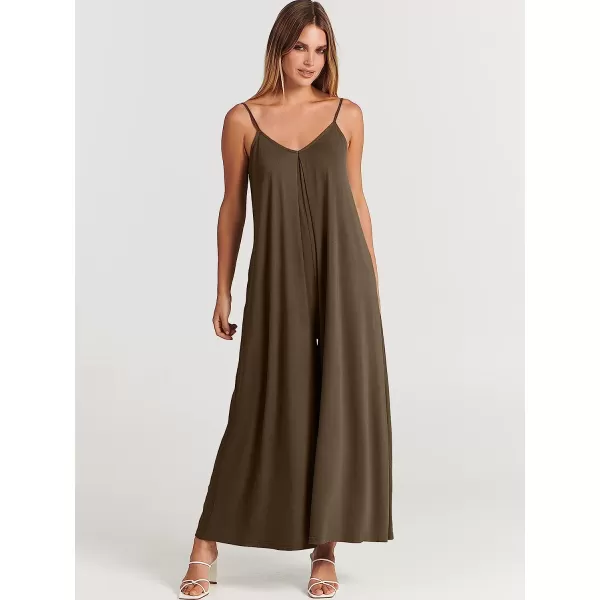 imageANRABESS Womens Summer Casual Spaghetti Strap V Neck Oversized Wide Leg Jumpsuit Pockets Beach Travel OutfitsCoffee