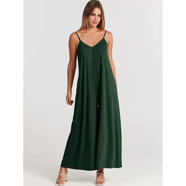 imageANRABESS Womens Summer Casual Spaghetti Strap V Neck Oversized Wide Leg Jumpsuit Pockets Beach Travel OutfitsDeep Green