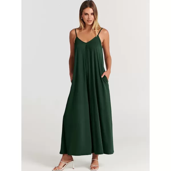 imageANRABESS Womens Summer Casual Spaghetti Strap V Neck Oversized Wide Leg Jumpsuit Pockets Beach Travel OutfitsDeep Green