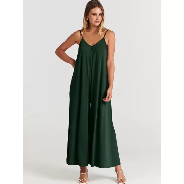 imageANRABESS Womens Summer Casual Spaghetti Strap V Neck Oversized Wide Leg Jumpsuit Pockets Beach Travel OutfitsDeep Green