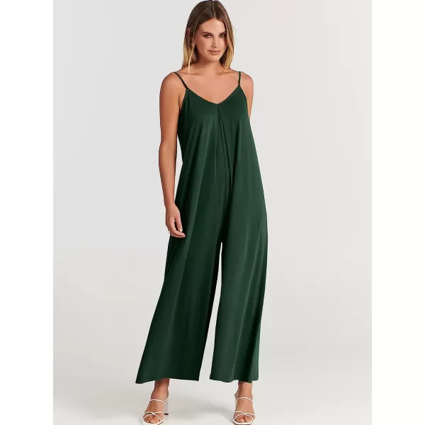 imageANRABESS Womens Summer Casual Spaghetti Strap V Neck Oversized Wide Leg Jumpsuit Pockets Beach Travel OutfitsDeep Green