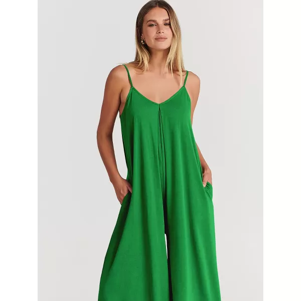 imageANRABESS Womens Summer Casual Spaghetti Strap V Neck Oversized Wide Leg Jumpsuit Pockets Beach Travel OutfitsGrass