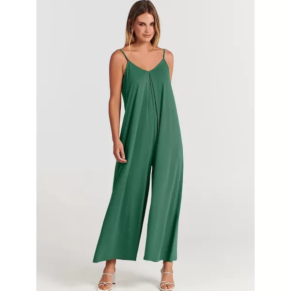 imageANRABESS Womens Summer Casual Spaghetti Strap V Neck Oversized Wide Leg Jumpsuit Pockets Beach Travel OutfitsGreen