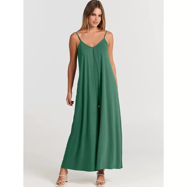 imageANRABESS Womens Summer Casual Spaghetti Strap V Neck Oversized Wide Leg Jumpsuit Pockets Beach Travel OutfitsGreen