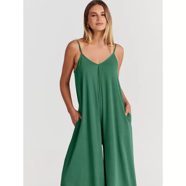 imageANRABESS Womens Summer Casual Spaghetti Strap V Neck Oversized Wide Leg Jumpsuit Pockets Beach Travel OutfitsGreen