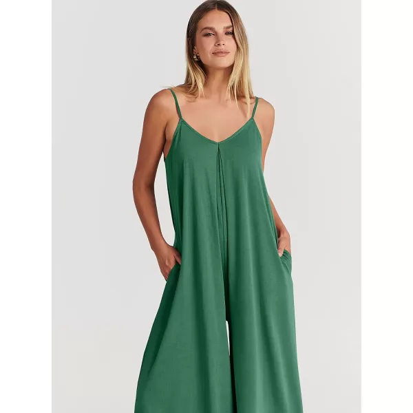 imageANRABESS Womens Summer Casual Spaghetti Strap V Neck Oversized Wide Leg Jumpsuit Pockets Beach Travel OutfitsGreen