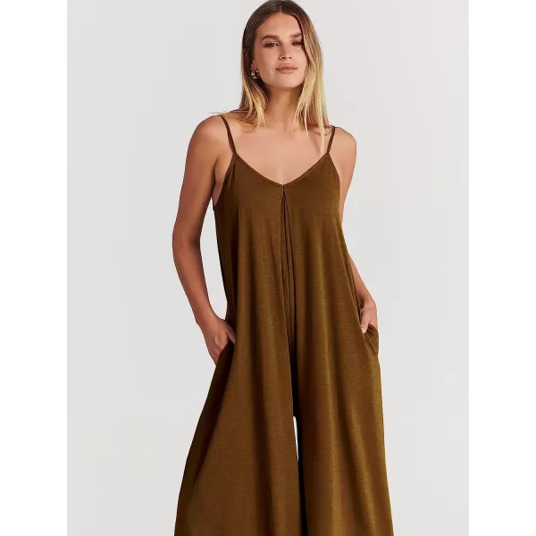 imageANRABESS Womens Summer Casual Spaghetti Strap V Neck Oversized Wide Leg Jumpsuit Pockets Beach Travel OutfitsKhaki