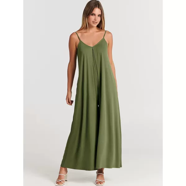 imageANRABESS Womens Summer Casual Spaghetti Strap V Neck Oversized Wide Leg Jumpsuit Pockets Beach Travel OutfitsOlive