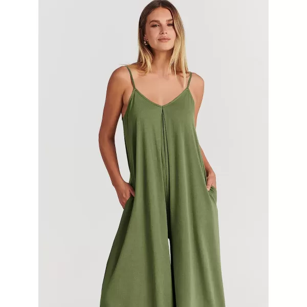 imageANRABESS Womens Summer Casual Spaghetti Strap V Neck Oversized Wide Leg Jumpsuit Pockets Beach Travel OutfitsOlive
