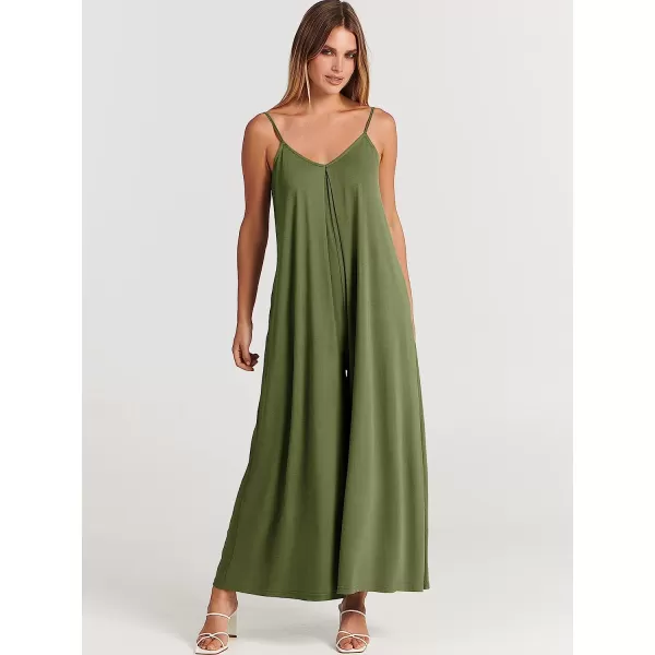 imageANRABESS Womens Summer Casual Spaghetti Strap V Neck Oversized Wide Leg Jumpsuit Pockets Beach Travel OutfitsOlive