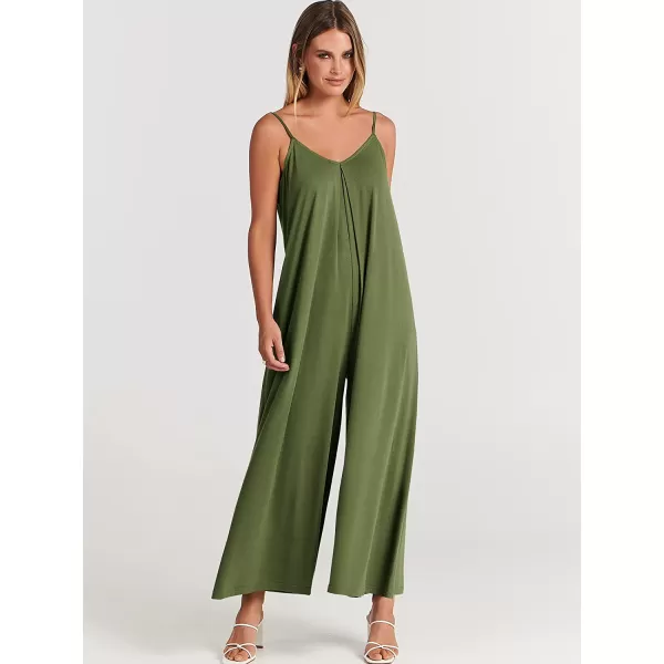 imageANRABESS Womens Summer Casual Spaghetti Strap V Neck Oversized Wide Leg Jumpsuit Pockets Beach Travel OutfitsOlive