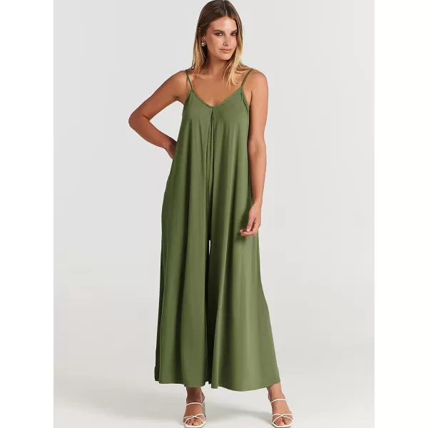 imageANRABESS Womens Summer Casual Spaghetti Strap V Neck Oversized Wide Leg Jumpsuit Pockets Beach Travel OutfitsOlive