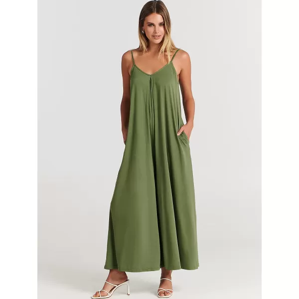 imageANRABESS Womens Summer Casual Spaghetti Strap V Neck Oversized Wide Leg Jumpsuit Pockets Beach Travel OutfitsOlive