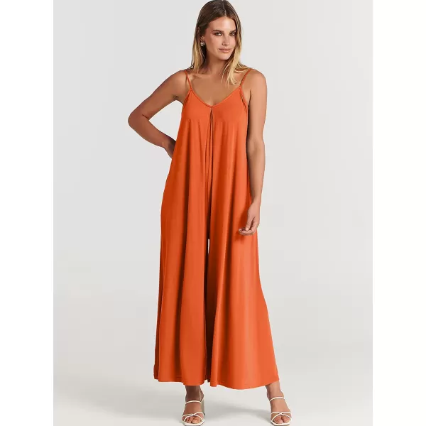 imageANRABESS Womens Summer Casual Spaghetti Strap V Neck Oversized Wide Leg Jumpsuit Pockets Beach Travel OutfitsOrange