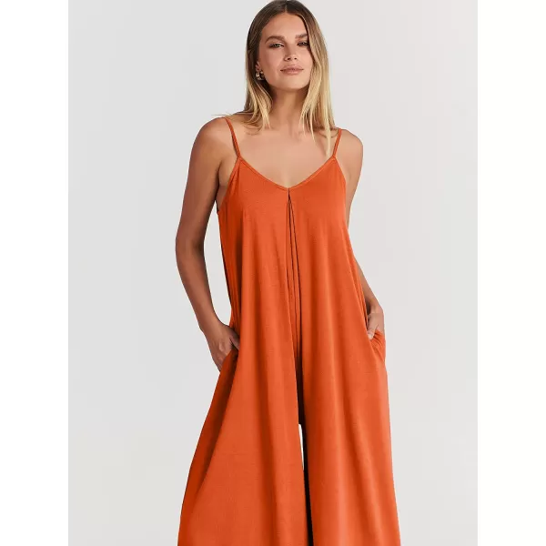 imageANRABESS Womens Summer Casual Spaghetti Strap V Neck Oversized Wide Leg Jumpsuit Pockets Beach Travel OutfitsOrange