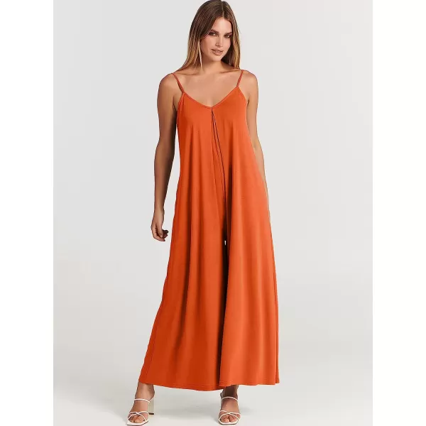 imageANRABESS Womens Summer Casual Spaghetti Strap V Neck Oversized Wide Leg Jumpsuit Pockets Beach Travel OutfitsOrange