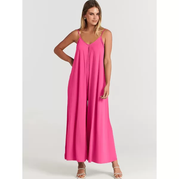 imageANRABESS Womens Summer Casual Spaghetti Strap V Neck Oversized Wide Leg Jumpsuit Pockets Beach Travel OutfitsPink