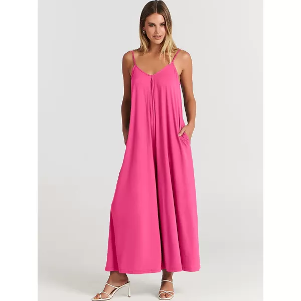 imageANRABESS Womens Summer Casual Spaghetti Strap V Neck Oversized Wide Leg Jumpsuit Pockets Beach Travel OutfitsPink