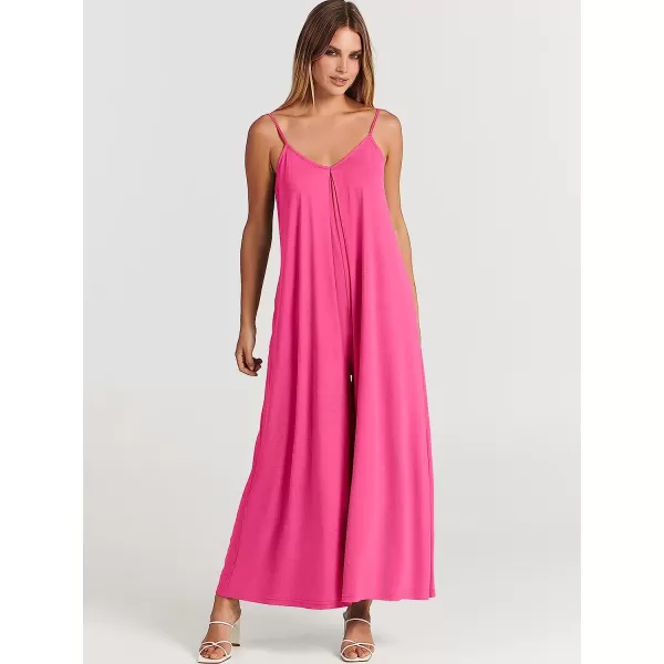 imageANRABESS Womens Summer Casual Spaghetti Strap V Neck Oversized Wide Leg Jumpsuit Pockets Beach Travel OutfitsPink
