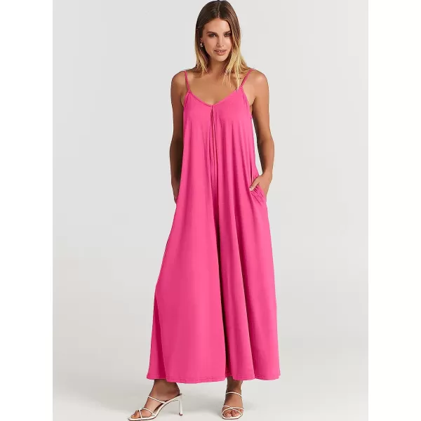 imageANRABESS Womens Summer Casual Spaghetti Strap V Neck Oversized Wide Leg Jumpsuit Pockets Beach Travel OutfitsPink