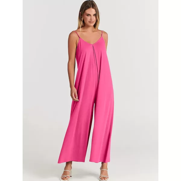 imageANRABESS Womens Summer Casual Spaghetti Strap V Neck Oversized Wide Leg Jumpsuit Pockets Beach Travel OutfitsPink