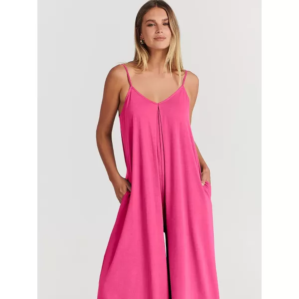 imageANRABESS Womens Summer Casual Spaghetti Strap V Neck Oversized Wide Leg Jumpsuit Pockets Beach Travel OutfitsPink