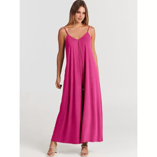imageANRABESS Womens Summer Casual Spaghetti Strap V Neck Oversized Wide Leg Jumpsuit Pockets Beach Travel OutfitsRose