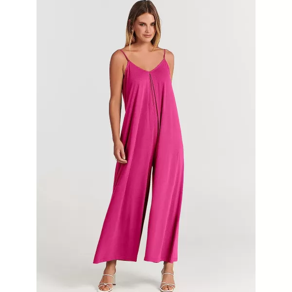 imageANRABESS Womens Summer Casual Spaghetti Strap V Neck Oversized Wide Leg Jumpsuit Pockets Beach Travel OutfitsRose