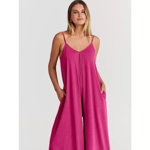 imageANRABESS Womens Summer Casual Spaghetti Strap V Neck Oversized Wide Leg Jumpsuit Pockets Beach Travel OutfitsRose