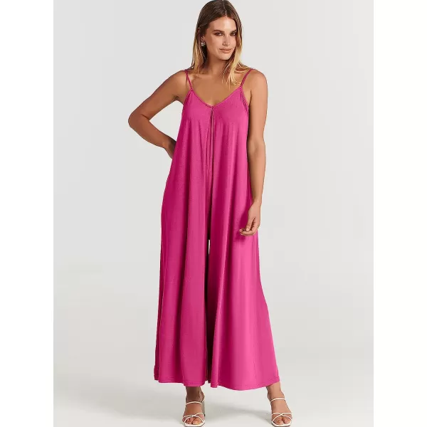 imageANRABESS Womens Summer Casual Spaghetti Strap V Neck Oversized Wide Leg Jumpsuit Pockets Beach Travel OutfitsRose