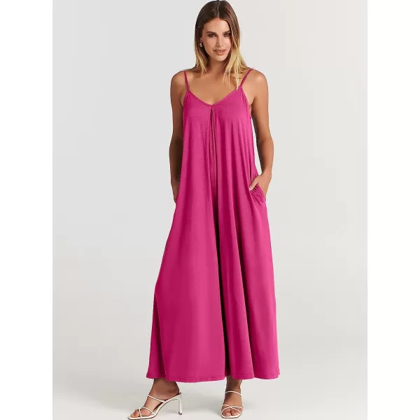 imageANRABESS Womens Summer Casual Spaghetti Strap V Neck Oversized Wide Leg Jumpsuit Pockets Beach Travel OutfitsRose