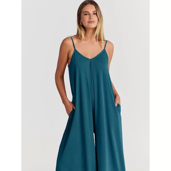imageANRABESS Womens Summer Casual Spaghetti Strap V Neck Oversized Wide Leg Jumpsuit Pockets Beach Travel OutfitsTeal Blue