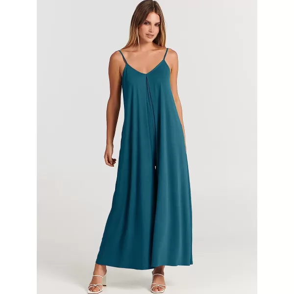 imageANRABESS Womens Summer Casual Spaghetti Strap V Neck Oversized Wide Leg Jumpsuit Pockets Beach Travel OutfitsTeal Blue