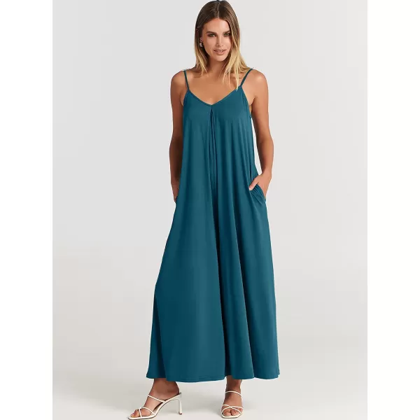 imageANRABESS Womens Summer Casual Spaghetti Strap V Neck Oversized Wide Leg Jumpsuit Pockets Beach Travel OutfitsTeal Blue