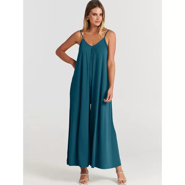 imageANRABESS Womens Summer Casual Spaghetti Strap V Neck Oversized Wide Leg Jumpsuit Pockets Beach Travel OutfitsTeal Blue