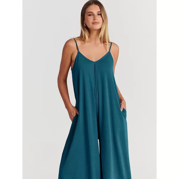 imageANRABESS Womens Summer Casual Spaghetti Strap V Neck Oversized Wide Leg Jumpsuit Pockets Beach Travel OutfitsTeal Blue