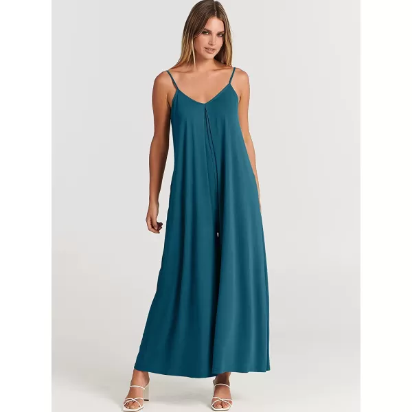 imageANRABESS Womens Summer Casual Spaghetti Strap V Neck Oversized Wide Leg Jumpsuit Pockets Beach Travel OutfitsTeal Blue