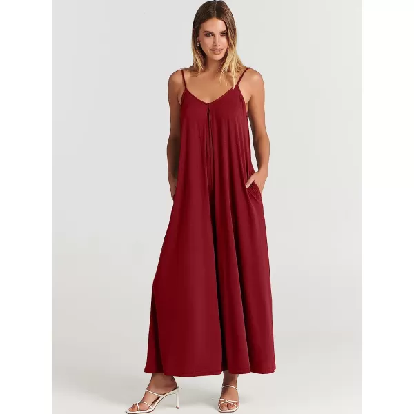 imageANRABESS Womens Summer Casual Spaghetti Strap V Neck Oversized Wide Leg Jumpsuit Pockets Beach Travel OutfitsWine Red