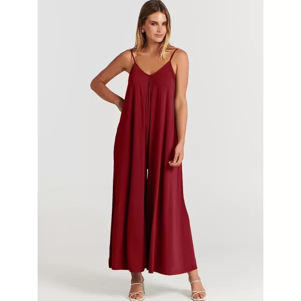 imageANRABESS Womens Summer Casual Spaghetti Strap V Neck Oversized Wide Leg Jumpsuit Pockets Beach Travel OutfitsWine Red