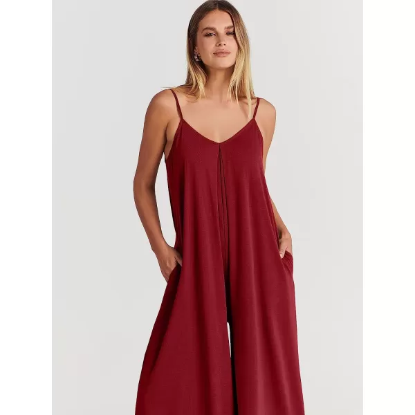 imageANRABESS Womens Summer Casual Spaghetti Strap V Neck Oversized Wide Leg Jumpsuit Pockets Beach Travel OutfitsWine Red