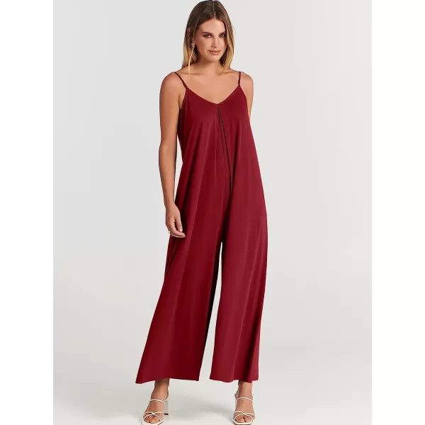 imageANRABESS Womens Summer Casual Spaghetti Strap V Neck Oversized Wide Leg Jumpsuit Pockets Beach Travel OutfitsWine Red