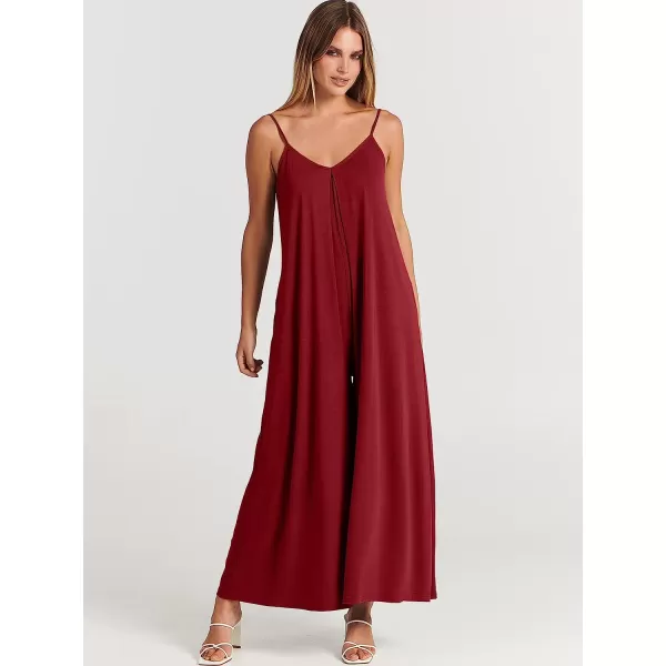 imageANRABESS Womens Summer Casual Spaghetti Strap V Neck Oversized Wide Leg Jumpsuit Pockets Beach Travel OutfitsWine Red