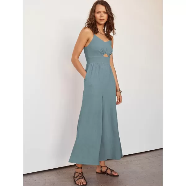 imageANRABESS Womens Summer Casual Spaghetti Straps Sleeveless V Neck Cutout High Waist Wide Leg Jumpsuits Rompers with PocketsBlue
