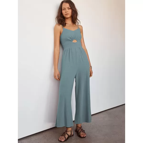 imageANRABESS Womens Summer Casual Spaghetti Straps Sleeveless V Neck Cutout High Waist Wide Leg Jumpsuits Rompers with PocketsBlue