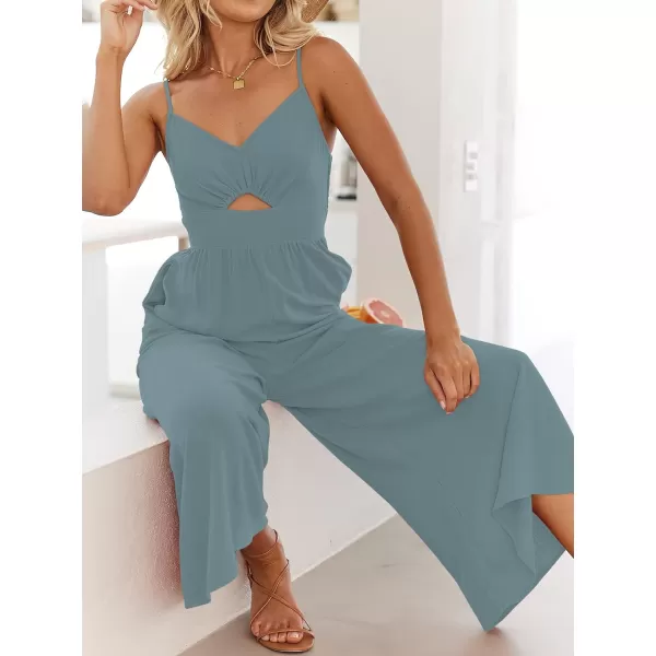 imageANRABESS Womens Summer Casual Spaghetti Straps Sleeveless V Neck Cutout High Waist Wide Leg Jumpsuits Rompers with PocketsBlue