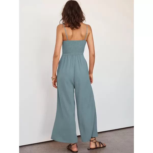 imageANRABESS Womens Summer Casual Spaghetti Straps Sleeveless V Neck Cutout High Waist Wide Leg Jumpsuits Rompers with PocketsBlue
