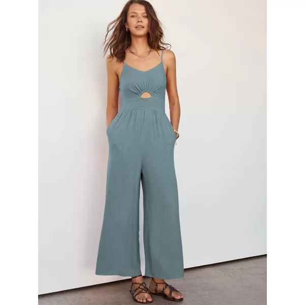 imageANRABESS Womens Summer Casual Spaghetti Straps Sleeveless V Neck Cutout High Waist Wide Leg Jumpsuits Rompers with PocketsBlue